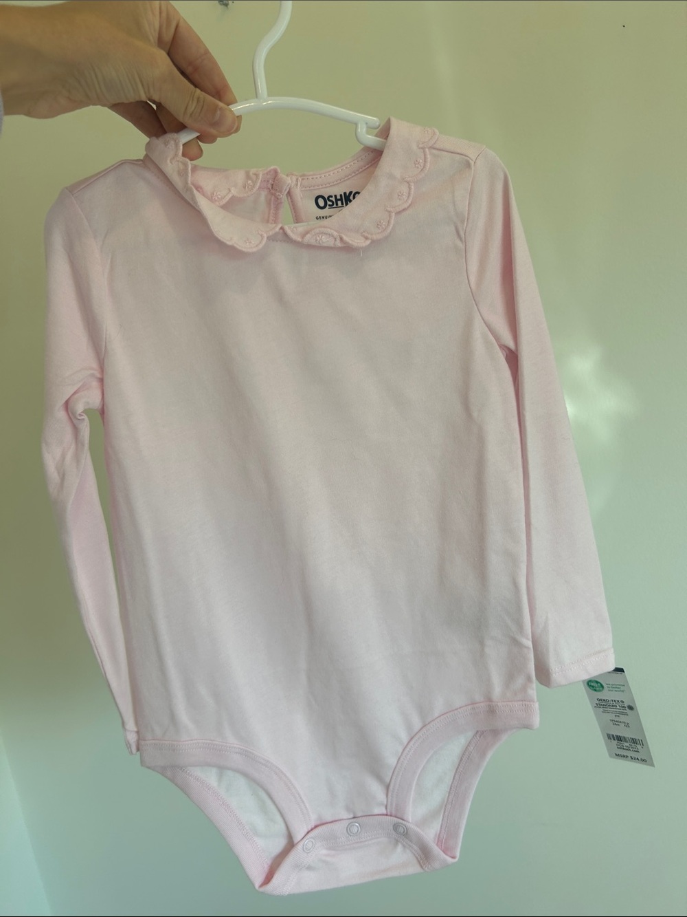 OshKosh B'gosh Light Pink Long-Sleeve Baby One-Piece with Scalloped Collar